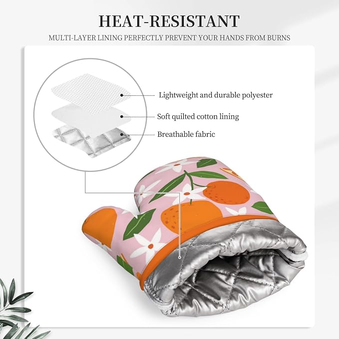 Tropical Fruit Oranges Silicone Oven Mitts Pan Mats Set of 2, Heat Resistant - Image 4