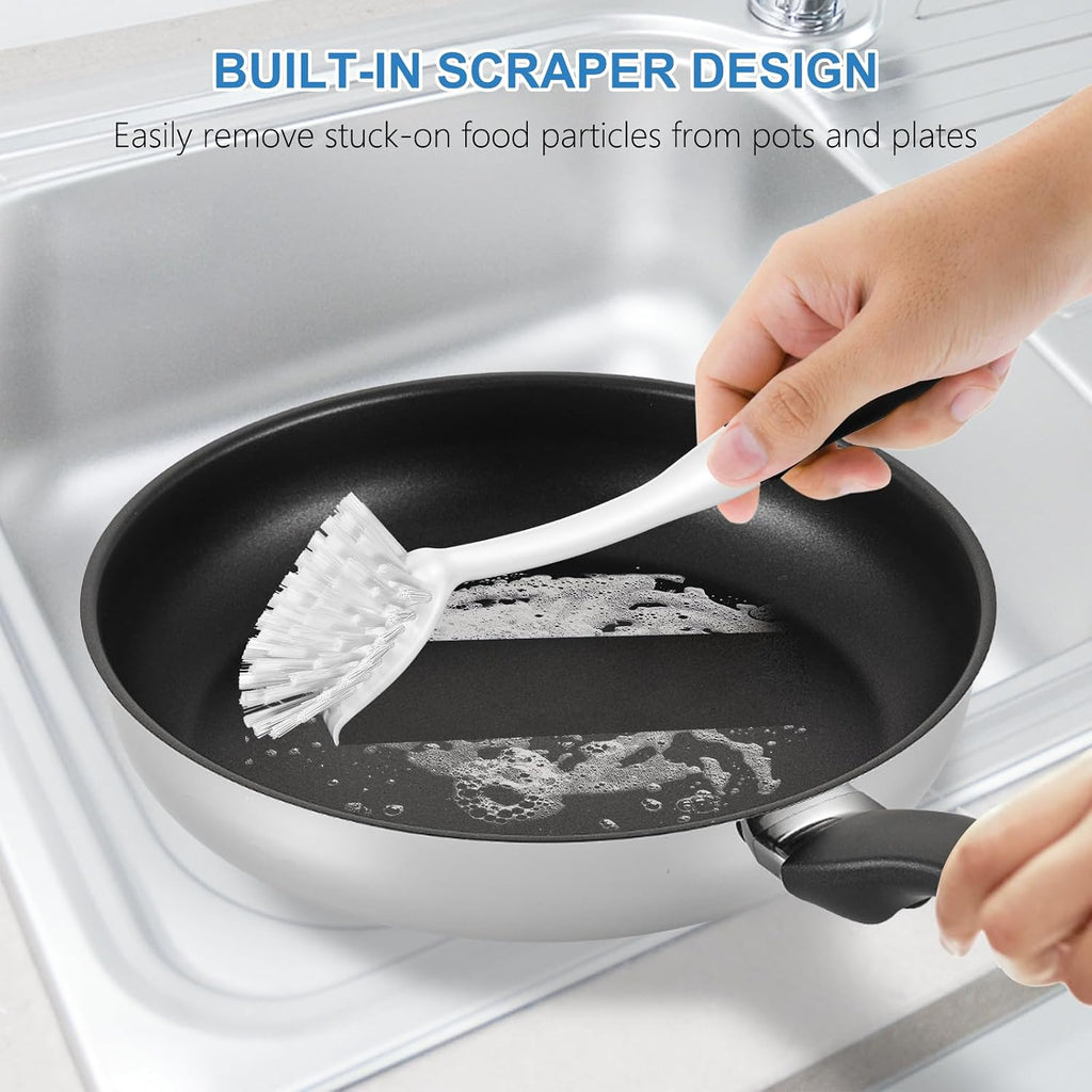 Dish Brush with Handle, 2 Pack Stiff Bristles Dish Scrubber with