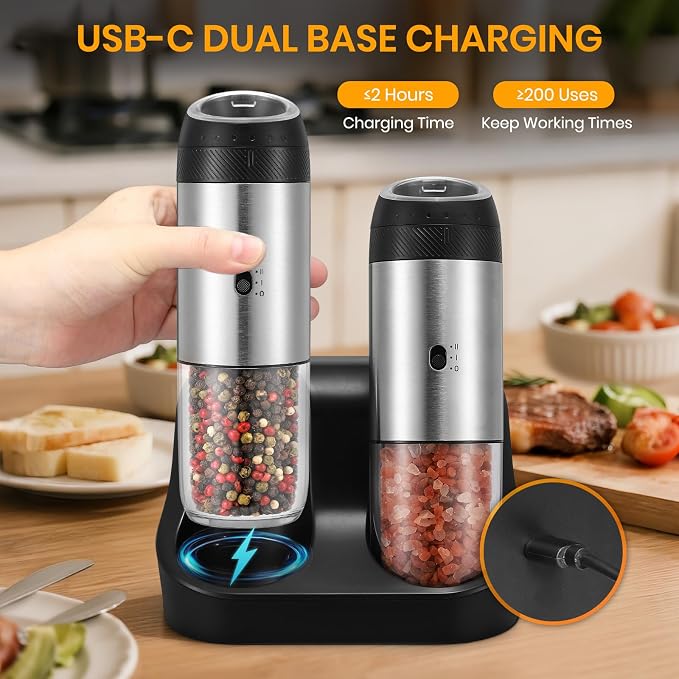 Rechargeable Gravity Electric Salt Grinder Set - Image 3
