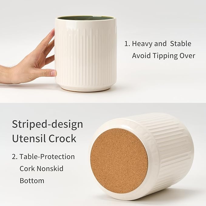 JIEMEI HOME Kitchen Utensil Holder, 7.2" Large Ceramic Stable Utensil Crock - Image 5