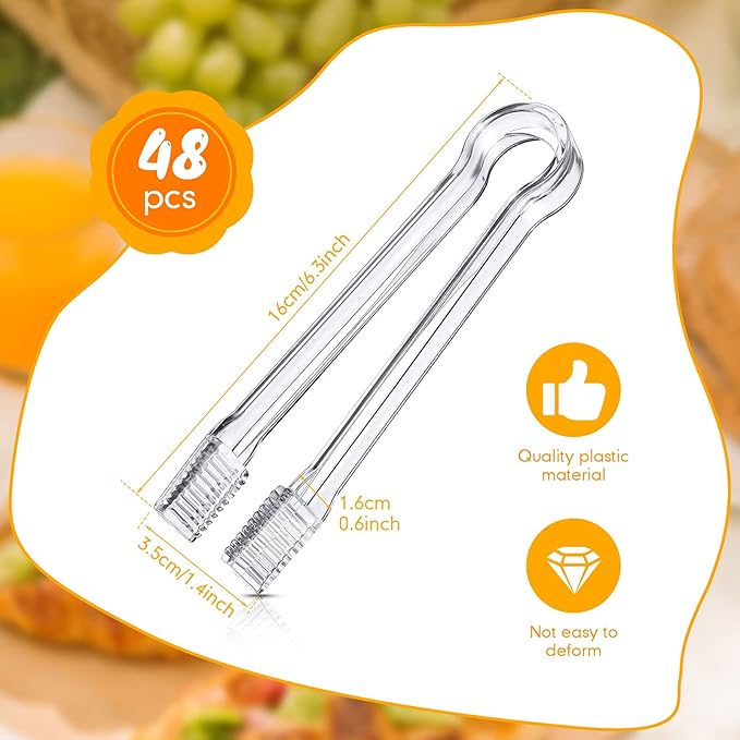 Nuogo 48 Pcs Plastic Buffet Serving Tongs 6.3 Inch One-off Clear Kitchen Tongs - Image 2