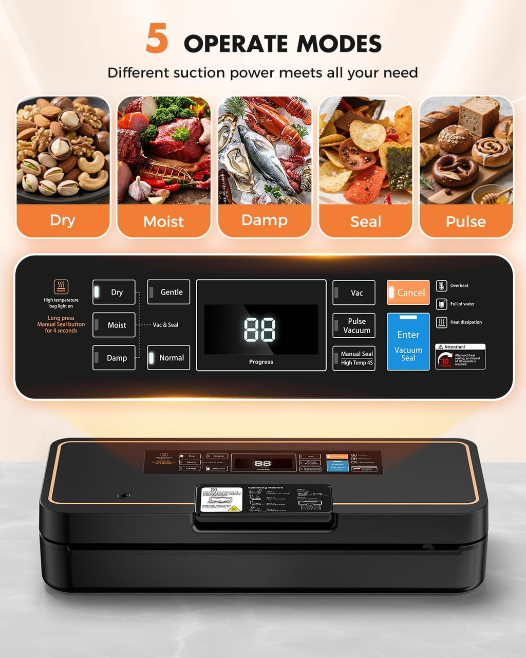 Vacuum Sealer for Food, Food Saver, 95kPa, Easy Tear Cutter, 9-in-1