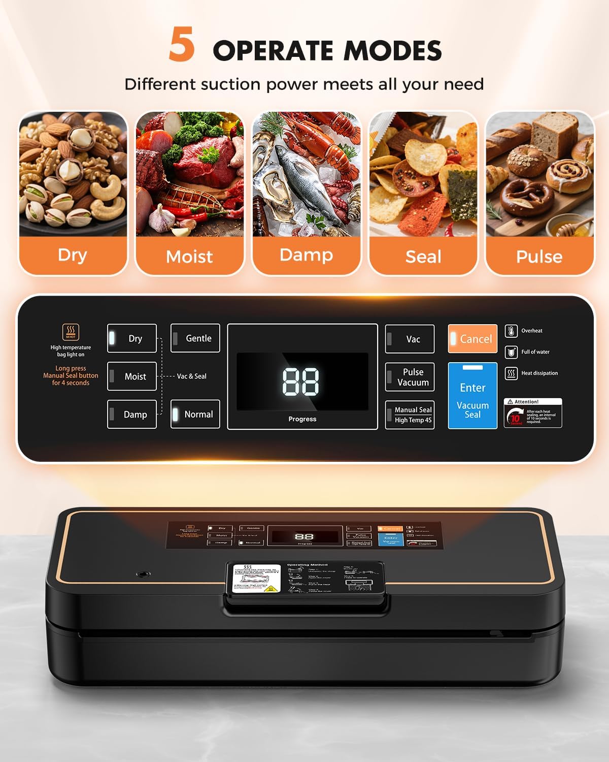 Vacuum Sealer for Food, Food Saver, 95kPa, Easy Tear Cutter, 9-in-1