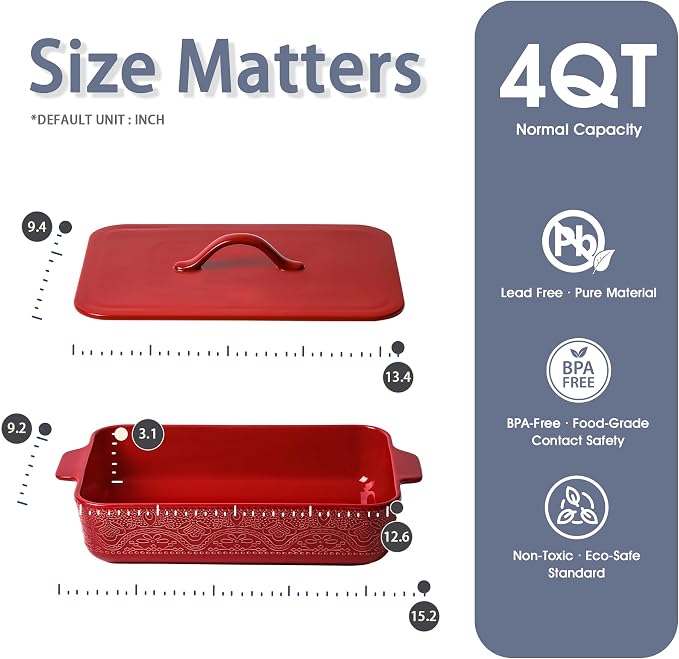 Casserole Dish with Lid, Ceramic 9x13 Casserole Dish - Image 2