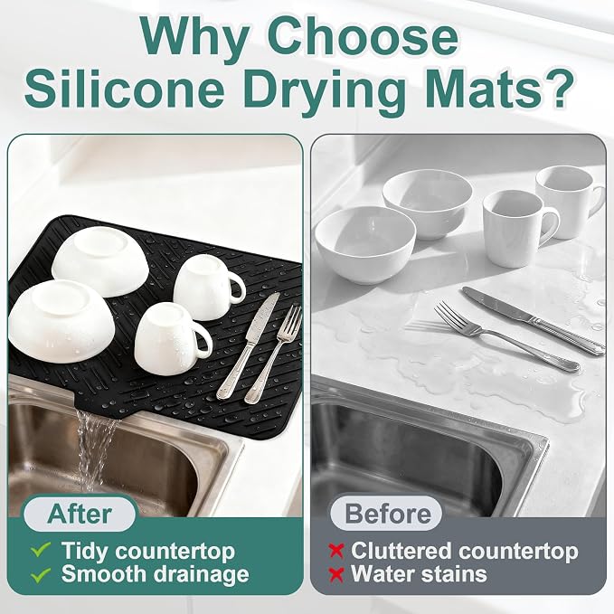 Silicone Dish Drying Mat 23x17, Food-Grade Silicone, Easy Clean Pad - Image 5