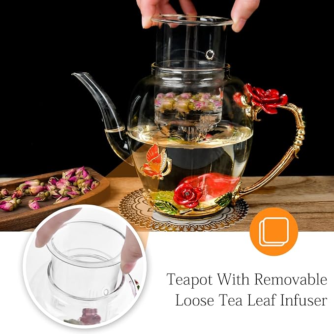 Enamel Glass Flower Tea Pot - Image 2