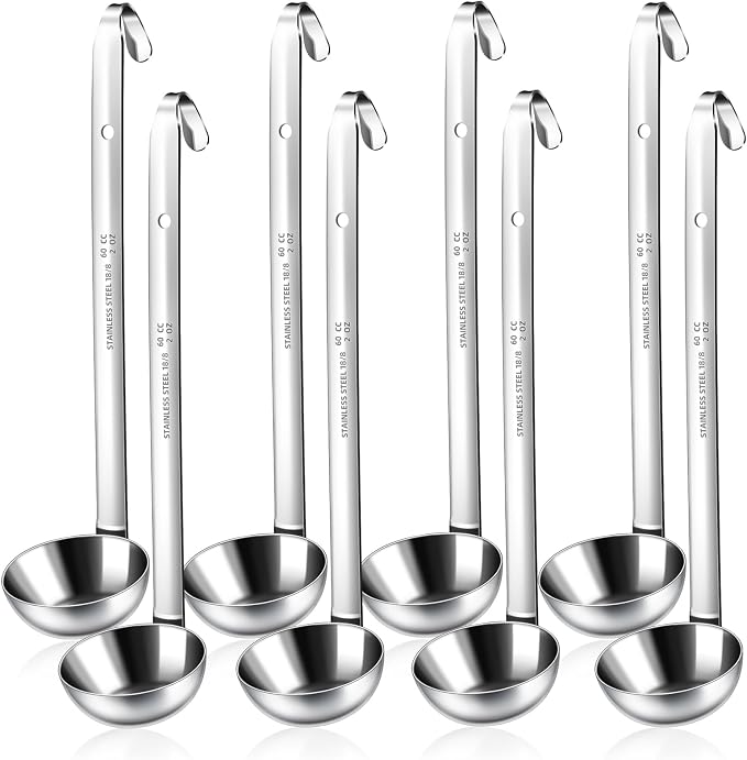 8pcs Stainless Steel Ladle 2 Oz Soup Ladle 10" long Spoon Heavy-Duty Metal by LiveNaturallyLiveBarafat