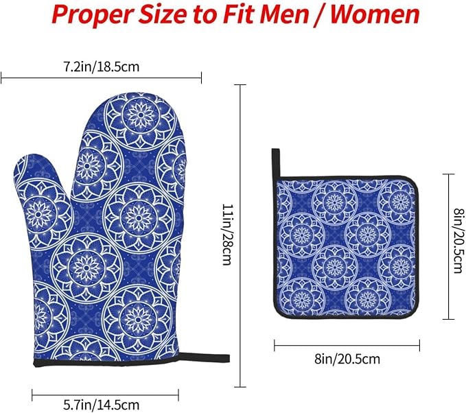 Chinoiserie Blue and White Floral Oven Mitts and Pot Holders Sets of 3 - Image 8