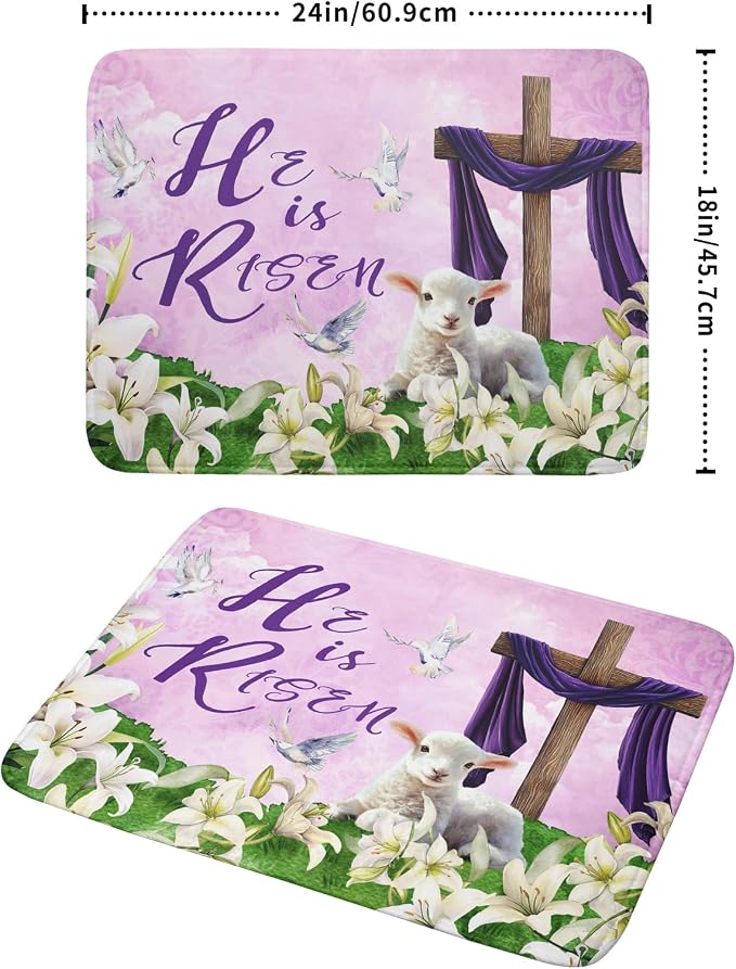 Giwawa Easter Purple Dish Drying Mat, He is Risen Cross Lamb Floral Dish - Image 2