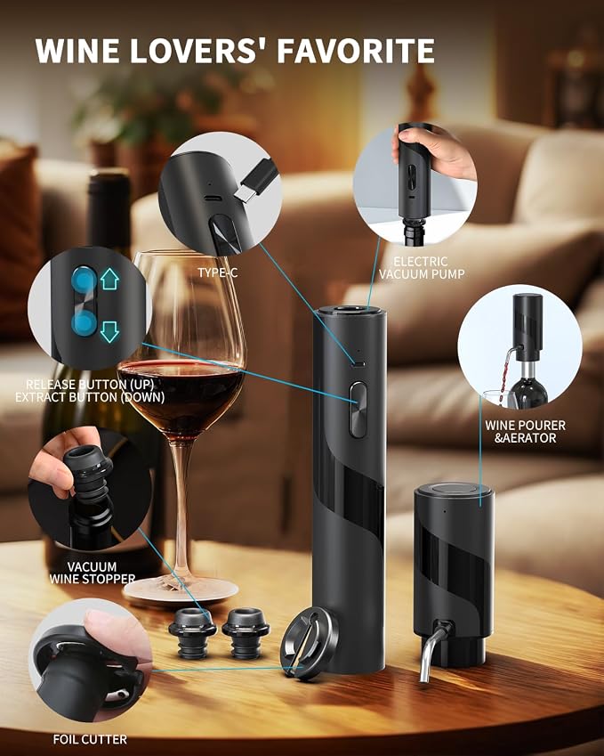 CIRCLE JOY Electric Wine Bottle Opener Set Rechargeable 7-in-1 Wine Set - Image 3
