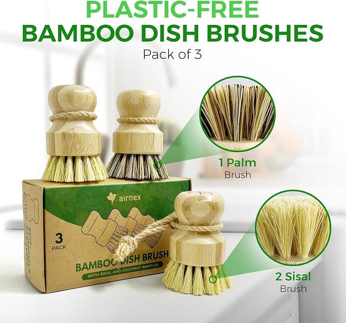 AIRNEX Bamboo Dish Brush Set of 3 - Image 2
