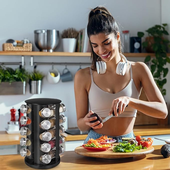 EBIZ&TECH 20-Jar Stainless Steel Rotating Spice Rack - Image 4