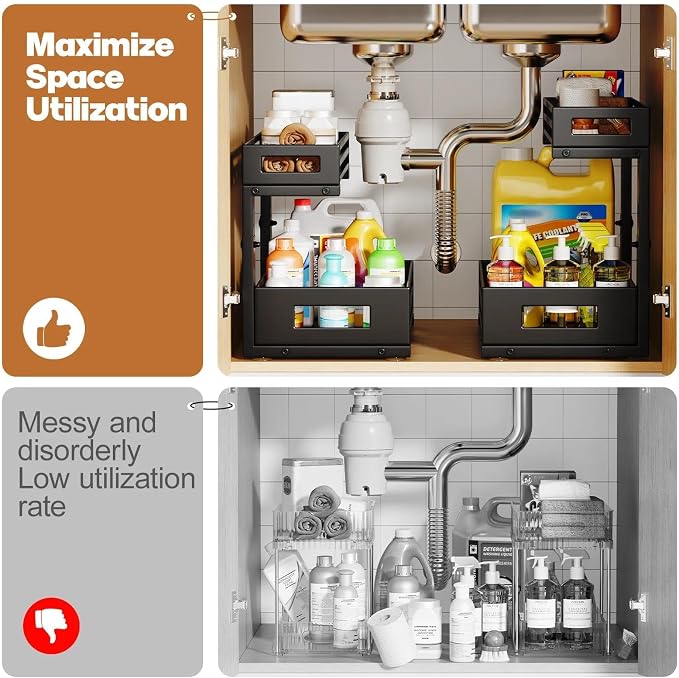 2-Pack Under Sink Organizer and Storage, 2-Tier L Shape Pull Out Cabinet - Image 5