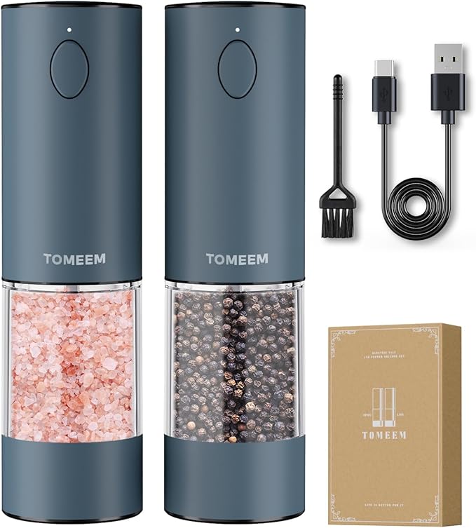 TOMEEM Upgraded Larger Capacity Electric Salt and Pepper Grinder Set by Tomeem