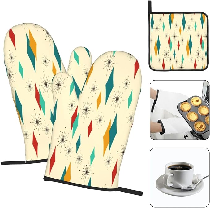 Mid Century Modern Oven Mitts and Pot Holders Set Heat Resistant Non Slip Set - Image 3