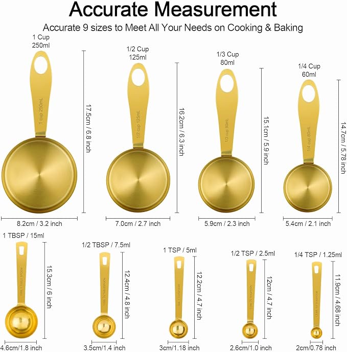 GuDoQi 9pcs 304 Stainless Steel Measuring Cups & Spoons, Stackable Long Handle - Image 2