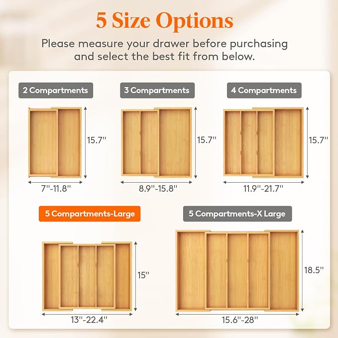 Lifewit Utensil Organizer for Kitchen Drawer, Expandable Cooking Utensil Tray - Image 3