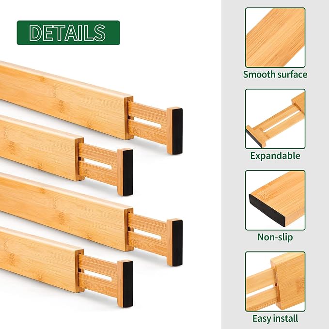 Utoplike 4 pcs Bamboo Kitchen Drawer Dividers Large, Adjustable Drawer - Image 8