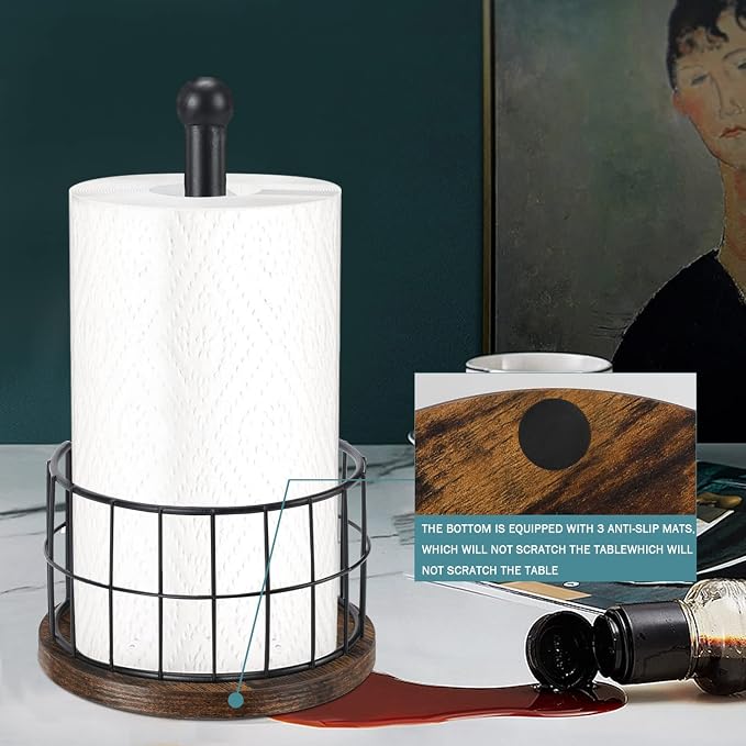 YINMIT Wood Paper Towel Holder Countertop, Farmhouse Paper Towel Holder - Image 7