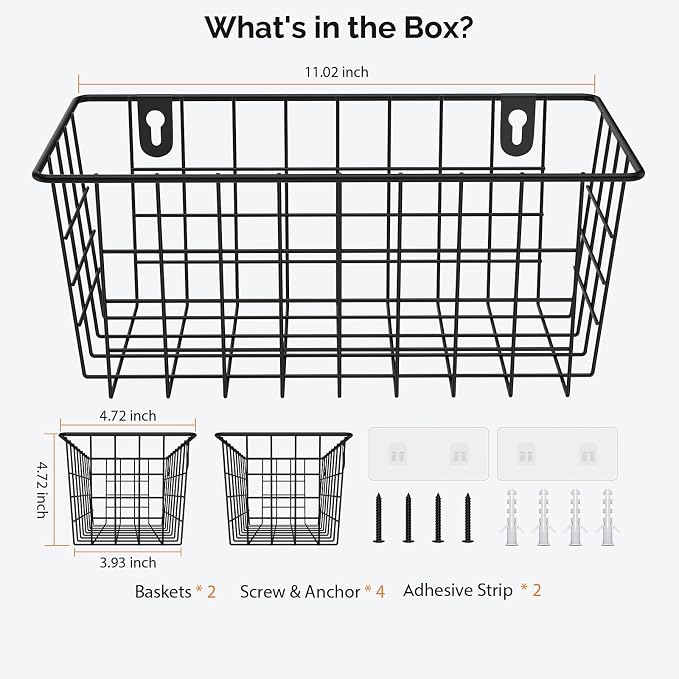 MaraFansie Hanging Kitchen Baskets Wire Storage Basket Adhesive and Screws - Image 7