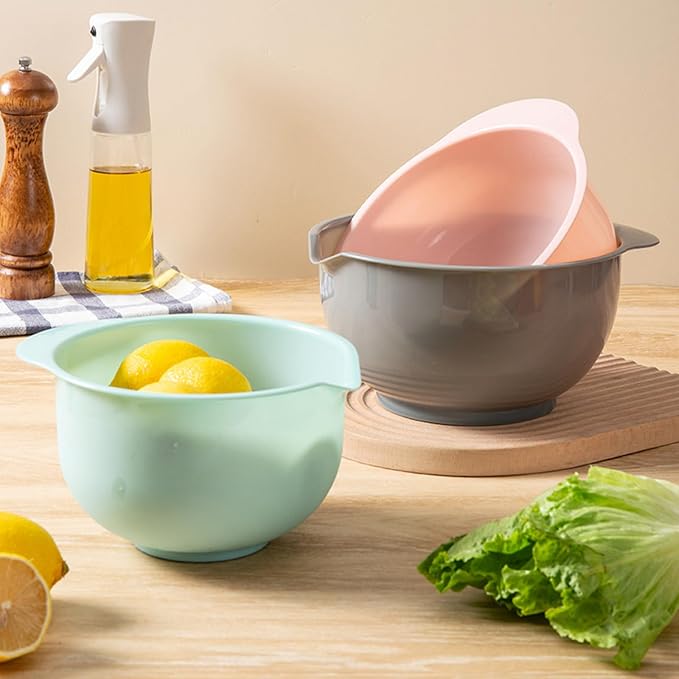 Set of 3 Mixing Bowls with Pour Spout-Nesting Design Saves Space - Image 4
