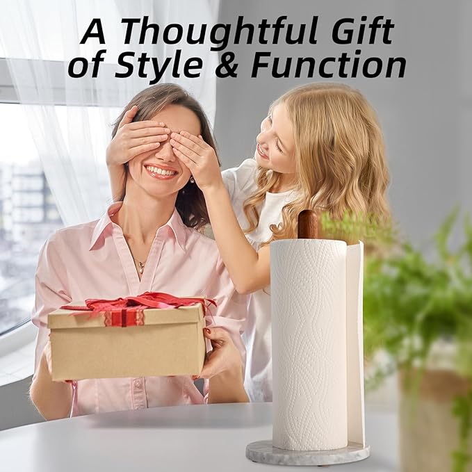 Acacia Wood & Marble Paper Towel Holder – Freestanding Paper Towel Holder - Image 8