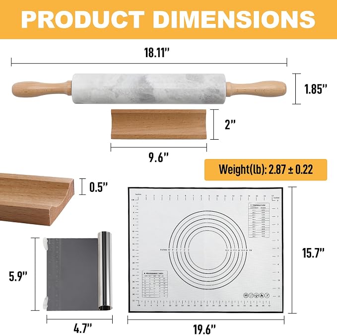 Koville African Natural Marble Rolling Pin, Non-Stick Polished Dough Roller - Image 4