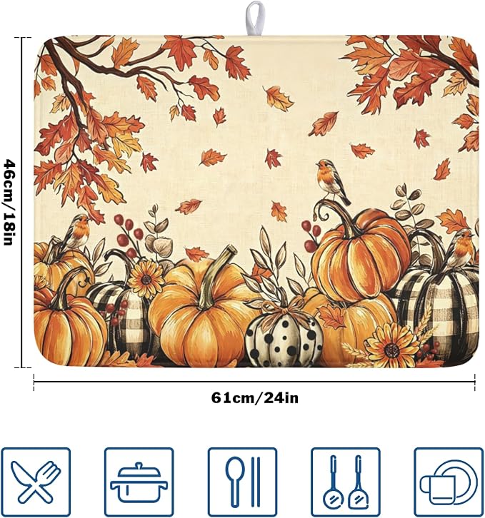 Fall Orange Pumpkin Dish Drying Mat - Image 2