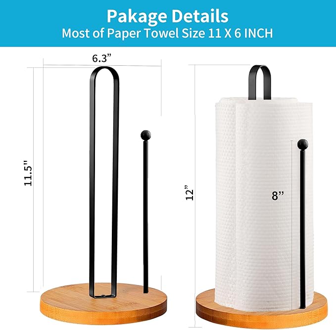 Wood Paper Towel Holder Countertop, TONLEA Kitchen Paper Towel Holder - Image 2