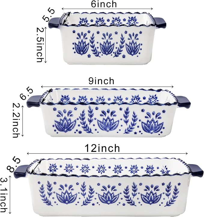 SOUJOY 3 Pack Porcelain Bakeware Set, Rectangular Baking Dishes, Lasagna Pan - Image 2
