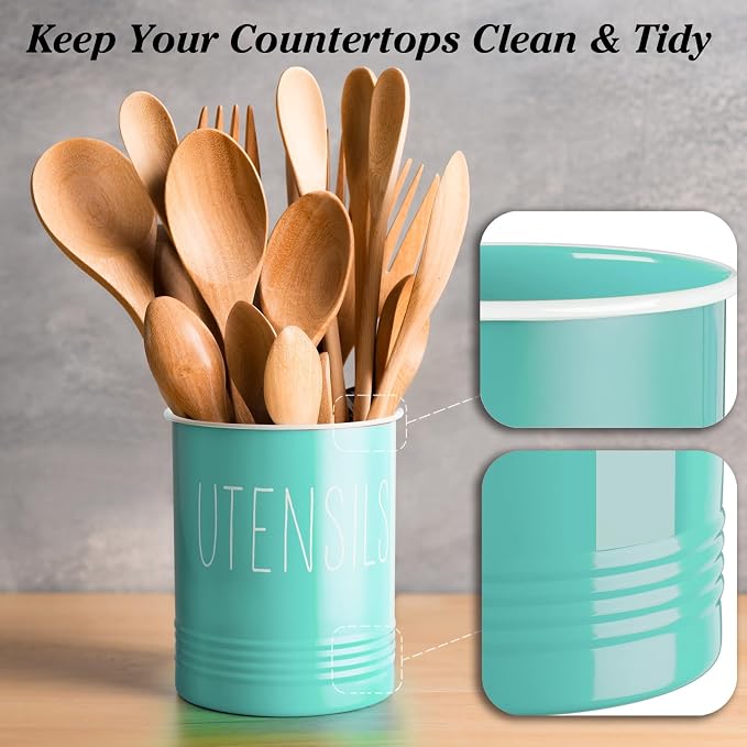 Bivvclaz Teal Kitchen Utensil Holder, 6.7" Utensil Holder - Image 4