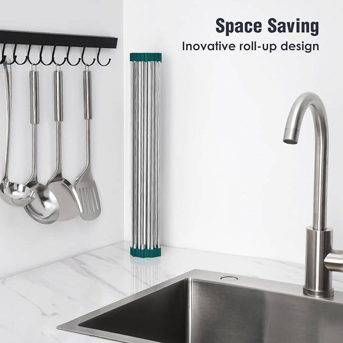 Tomorotec Stainless Steel Roll Up Dish Drying Rack, Foldable Over The Sink - Image 3