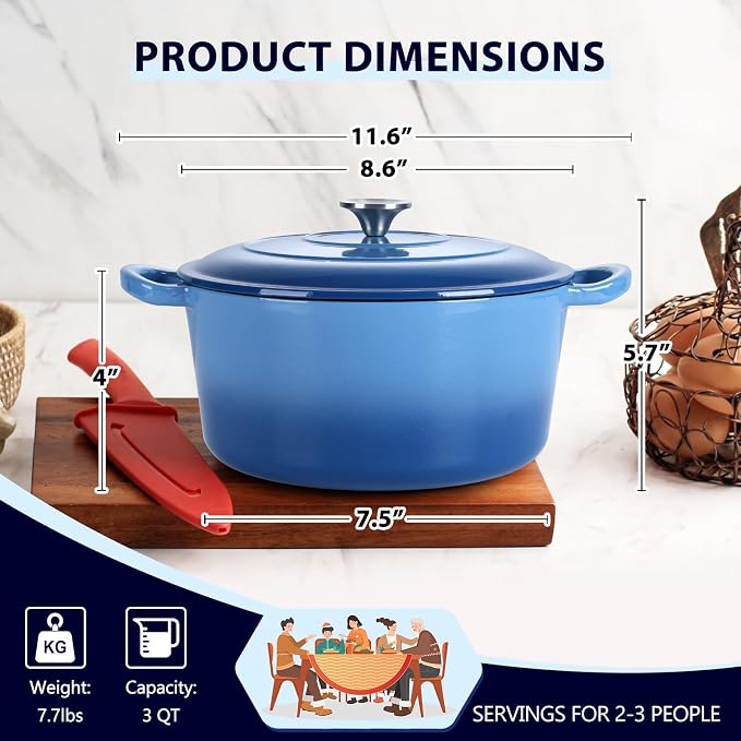 3 Qt Enameled Cast Iron Dutch Oven - Image 2
