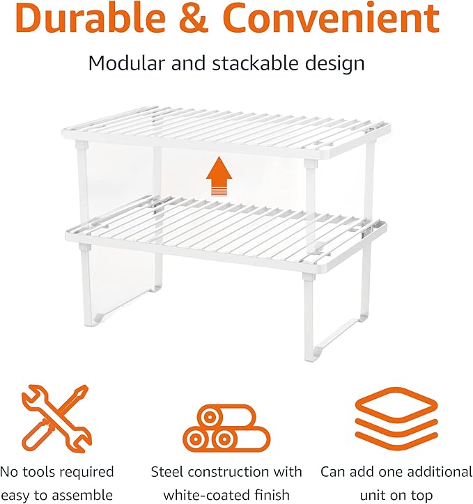 Amazon Basics Space-Saving Stackable Metal Kitchen Cabinet Organizer Shelves - Image 3