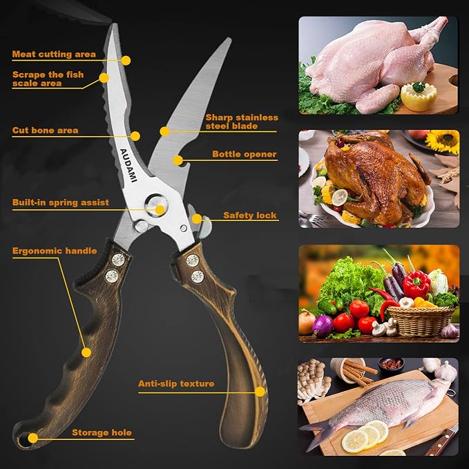 Premium Kitchen Shears 2-Pack Heavy Duty Poultry & Meat Scissors, Bone Shears - Image 4