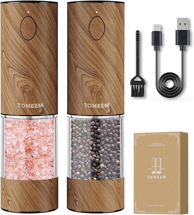 TOMEEM Upgraded Larger Capacity Electric Salt and Pepper Grinder Set by Tomeem