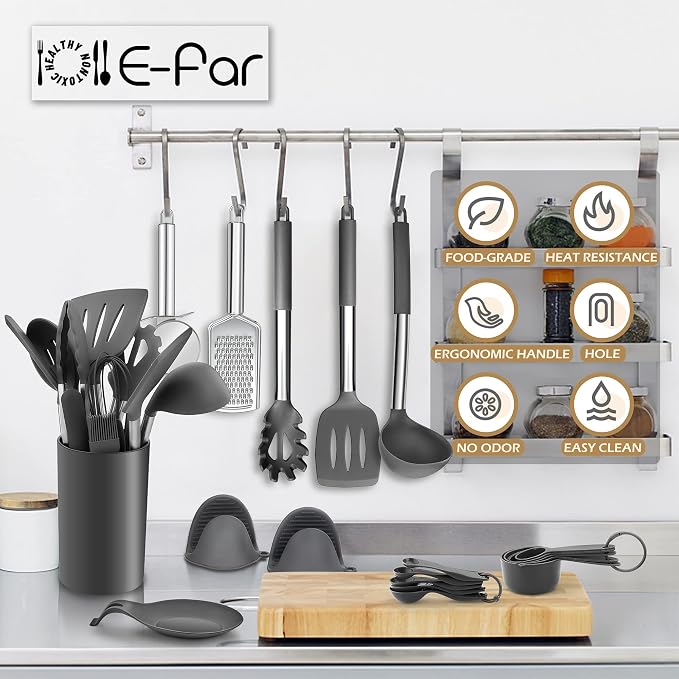 Silicone Kitchen Utensils Set, E-far 30-Piece Cooking Utensils Set - Image 7