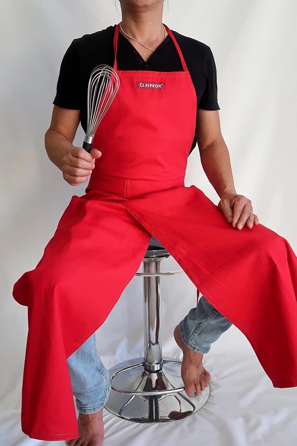 Deep Purple Split Leg Apron, Cotton Canvas Full Coverage Pottery Apron - Image 5