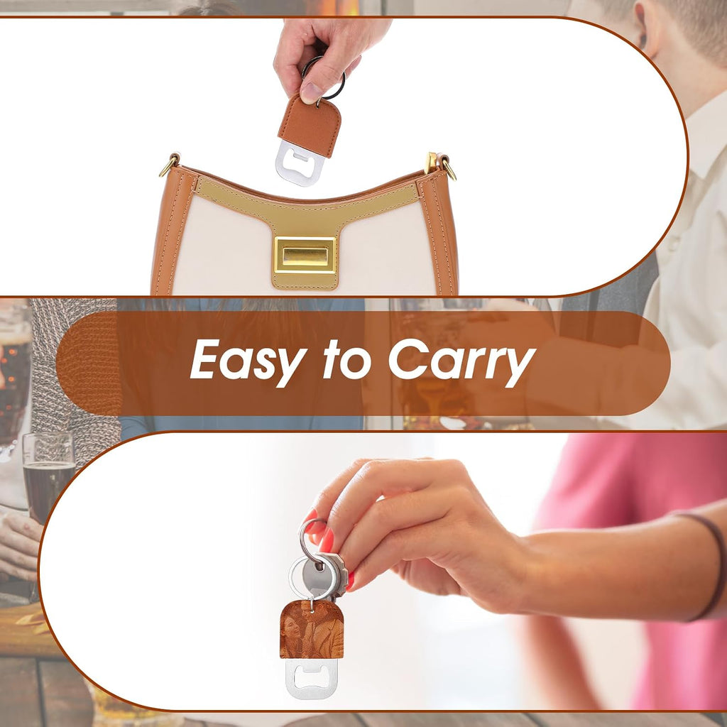 24 Pack Brown Leather Stainless Steel Bottle Opener Keychain