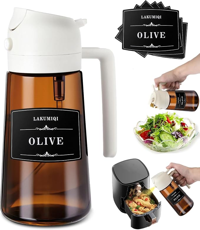 LAKUMIQI 2 in 1 Oil Sprayer for Cooking, 16oz Olive Oil Dispenser Bottle for by LAKUMIQI