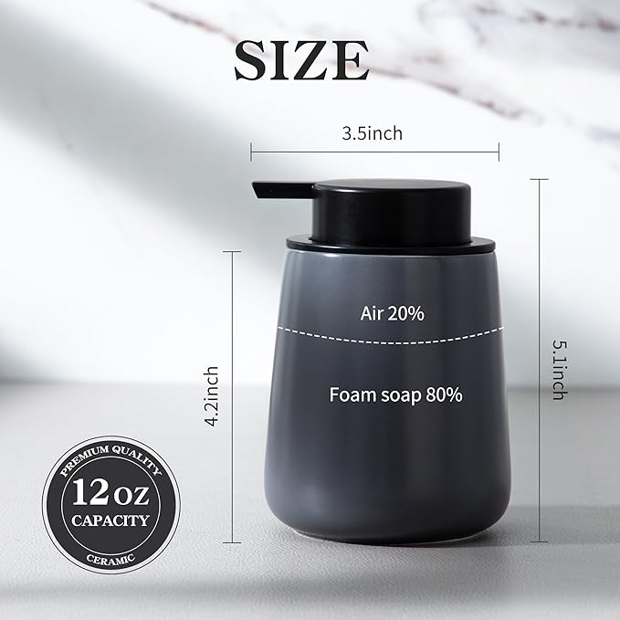 Enra Grey Soap Dispenser, 12 oz Ceramic Hand Lotion Dispenser, Refillable Dish - Image 6