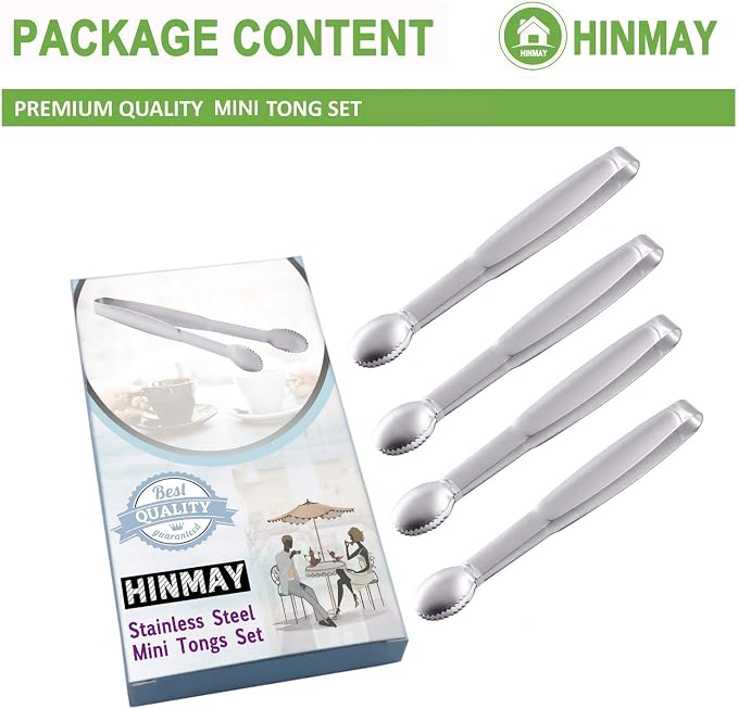 HINMAY Mini Tongs 5-3/4 Inch Stainless Steel Small Serving Tongs, Tiny Kitchen - Image 2