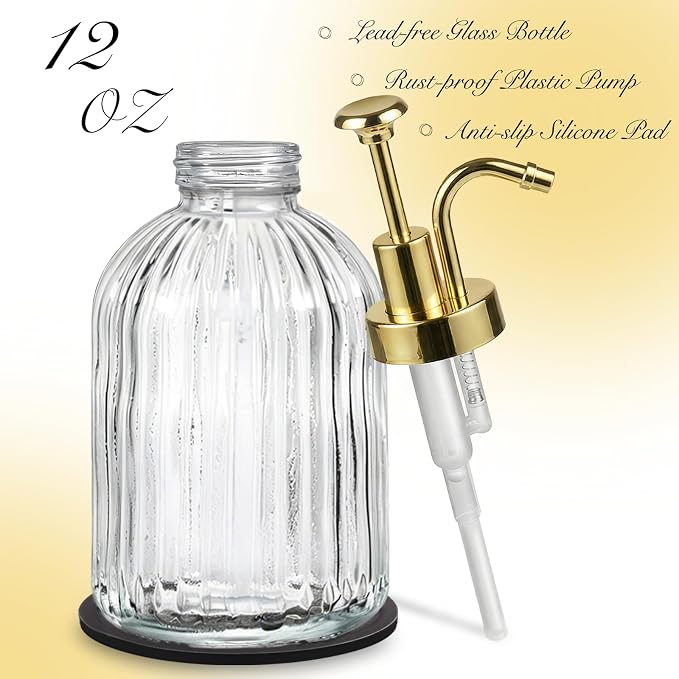 SheeChung Clear Glass Soap Dispenser, 12 Oz Liquid Hand Soap Dispenser - Image 2