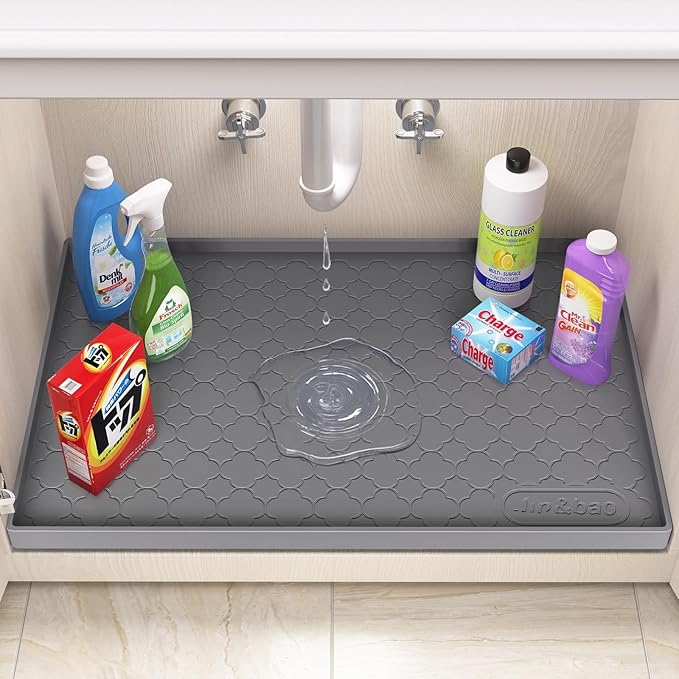 Jin&Bao Waterproof Under Sink Mat 31" x 19", Thick Silicone Mat Cabinet - Image 3