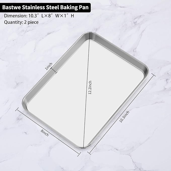 Baking Sheets Set of 2, Bastwe Stainless Steel Baking Pan Tray Cookie Sheet - Image 5