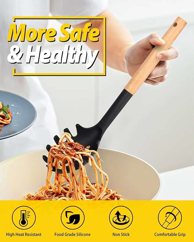 Silicone Pasta Fork and Ladle Spoon Set - Image 3