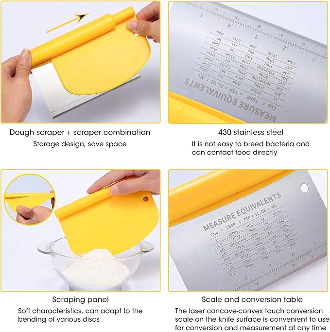 Suanyok Bench Scraper-Stainless Steel Dough Scraper and Flexible Plastic Bowl - Image 5