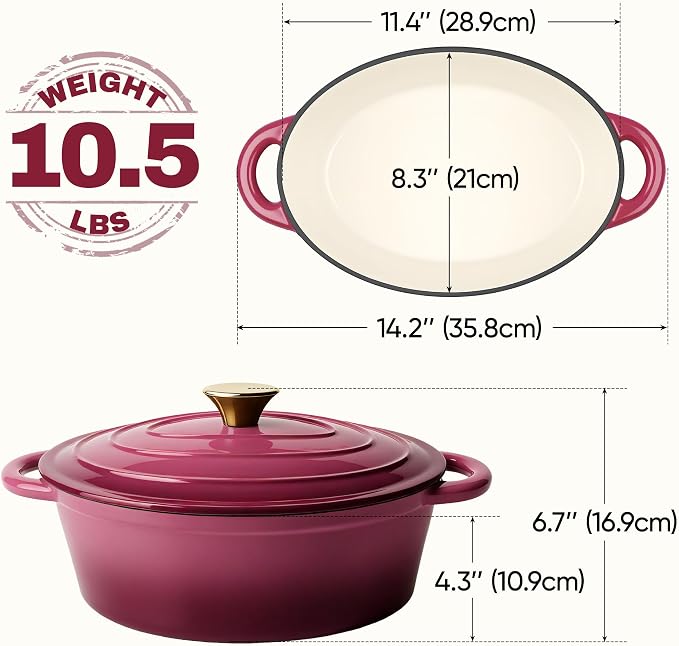 Oval Dutch Oven for Bread Baking, 4.5 Quart Non Stick Enameled Cast Iron Dutch - Image 3