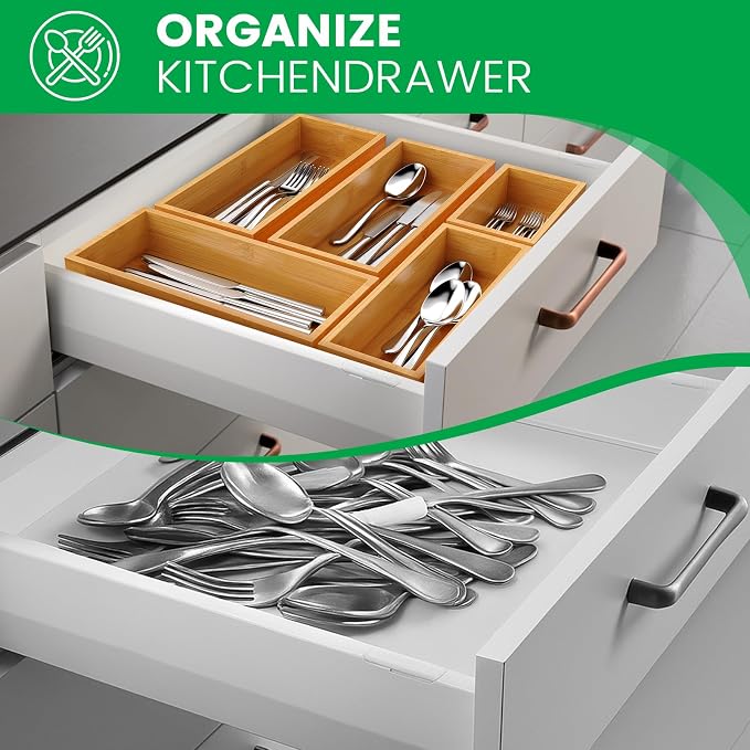 Bamboo Drawer Organizer Set, 5-Piece Storage Trays - Image 4