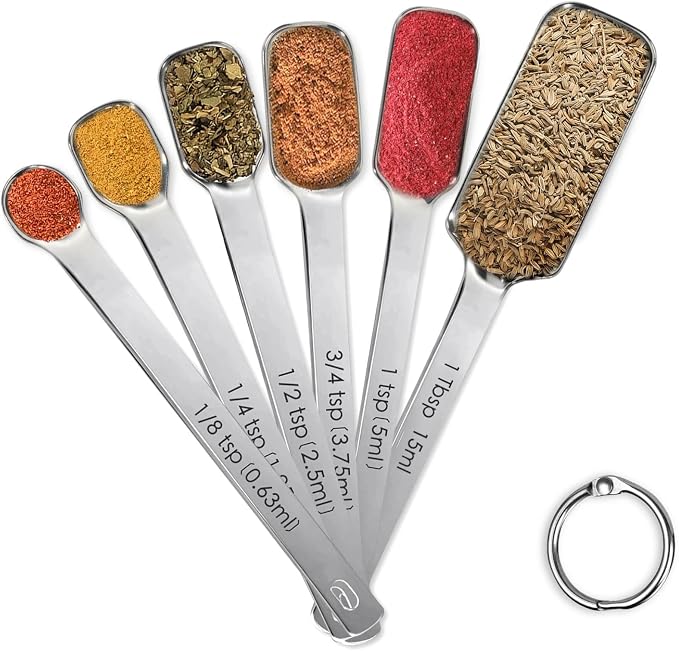 Stainless Steel Measuring Spoons Set of 6, Rectangular Metal Measuring Spoons by YUNNKEEY